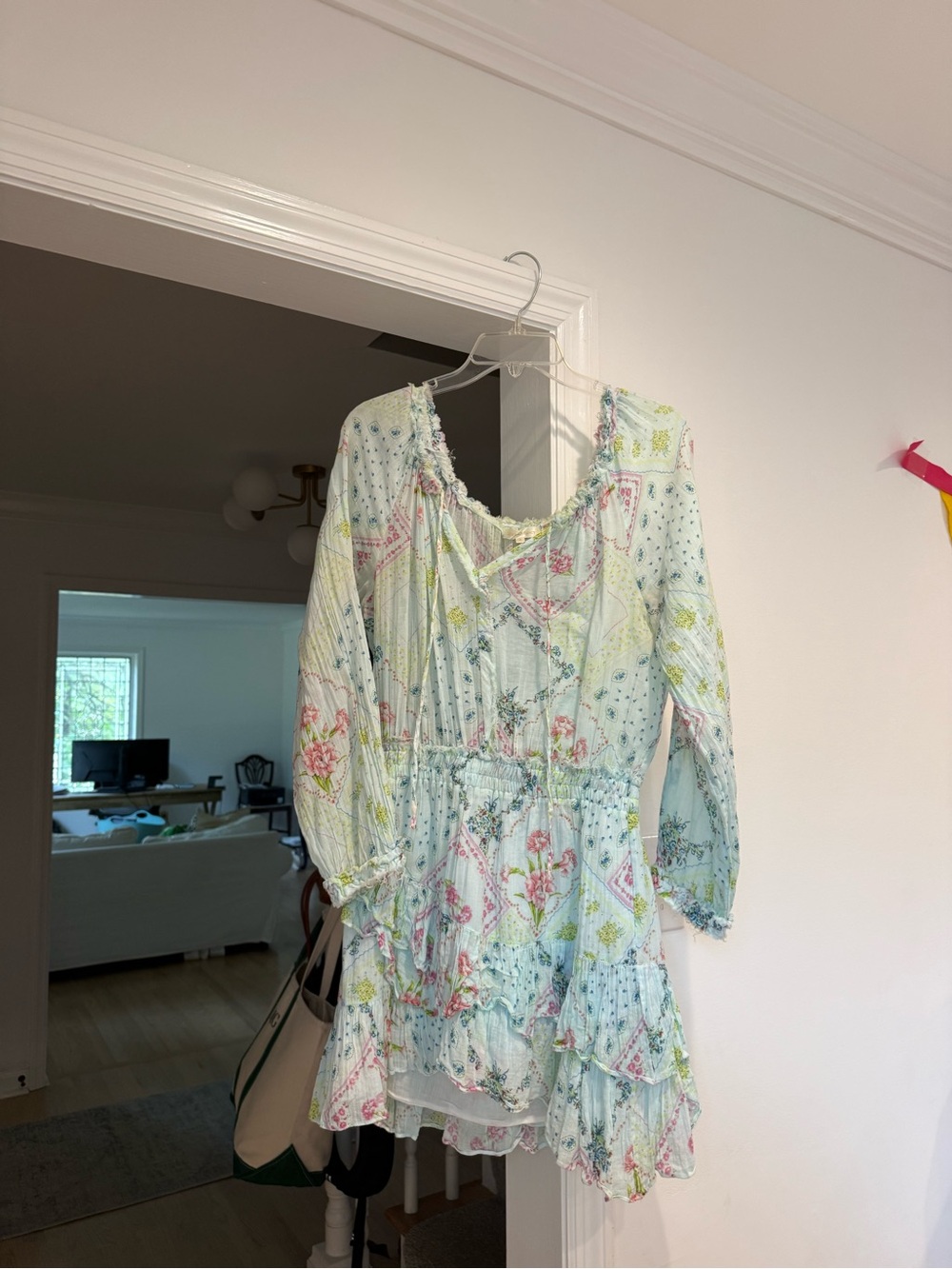 LoveShackFancy Pastel Floral Ruffle Mini Dress in Light Blue